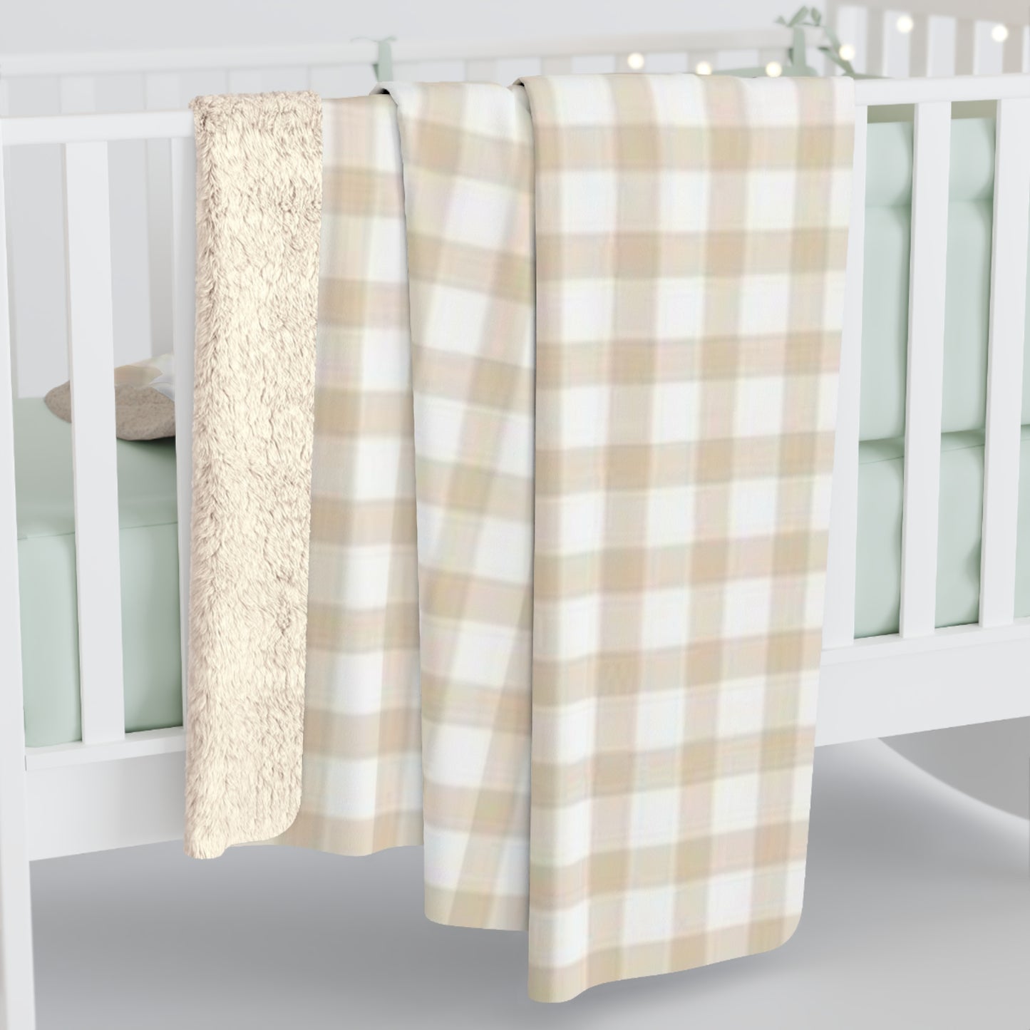 Gingham Cream Sherpa Fleece Blanket