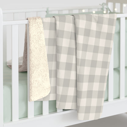 Gingham Gray Sherpa Fleece Blanket