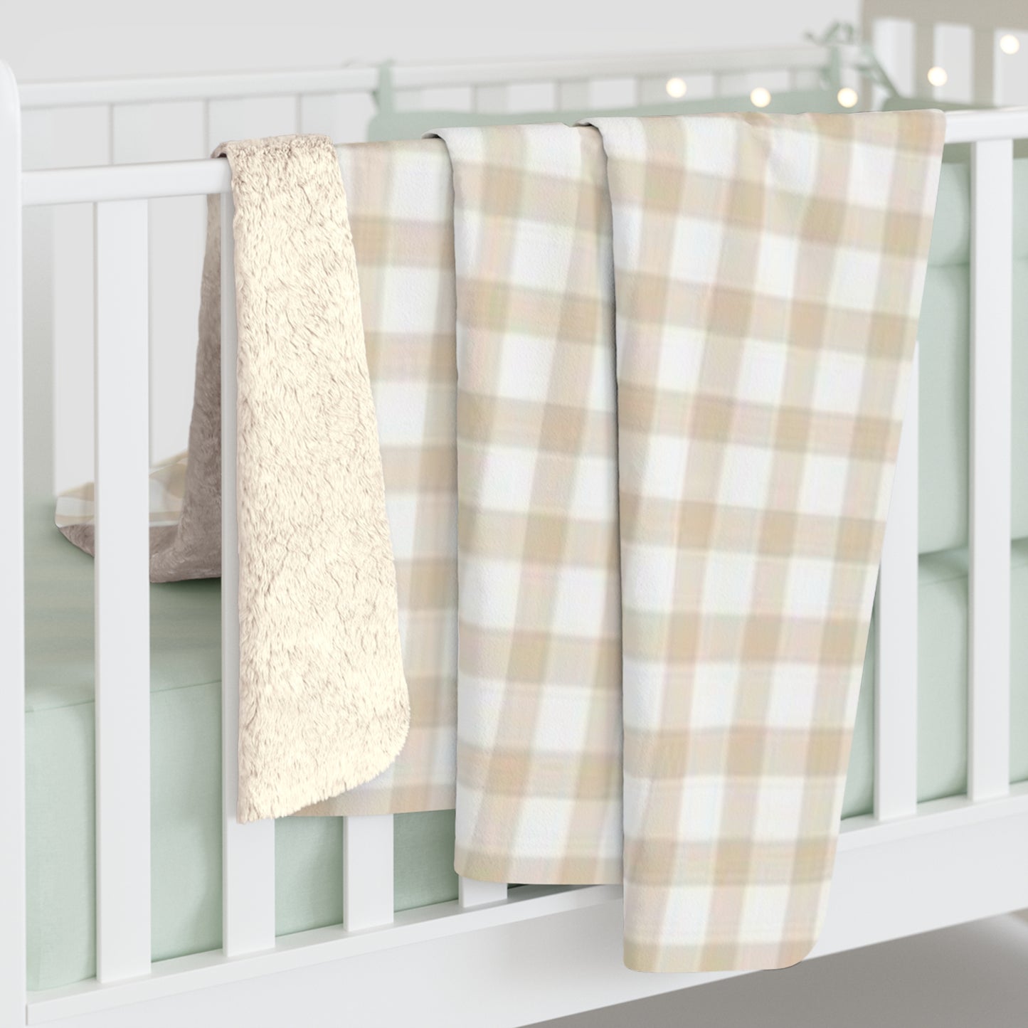 Gingham Cream Sherpa Fleece Blanket